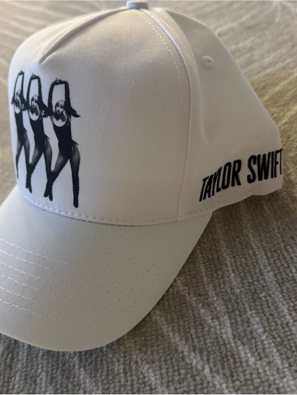Taylor Swift White Baseball Cap with Black Graphic and Side Logo